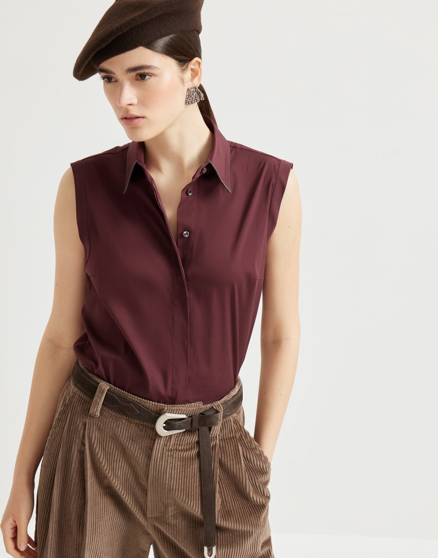 Stretch poplin shirt Burgundy Woman - Brunello Cucinelli