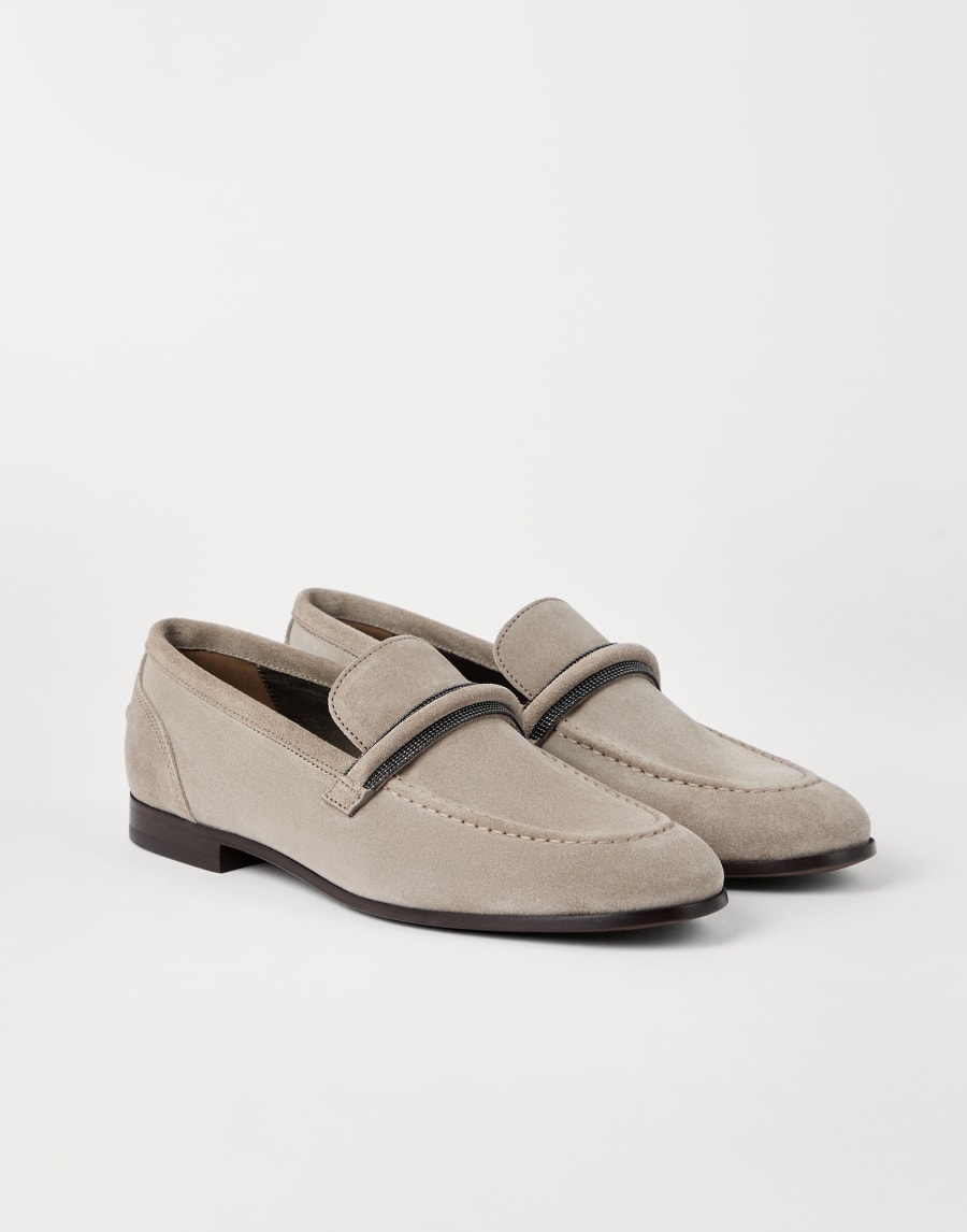 Suede Penny loafer Light Grey Woman - Brunello Cucinelli