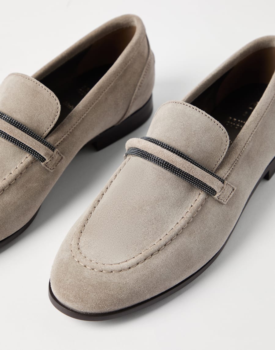 Suede Penny loafer Light Grey Woman - Brunello Cucinelli
