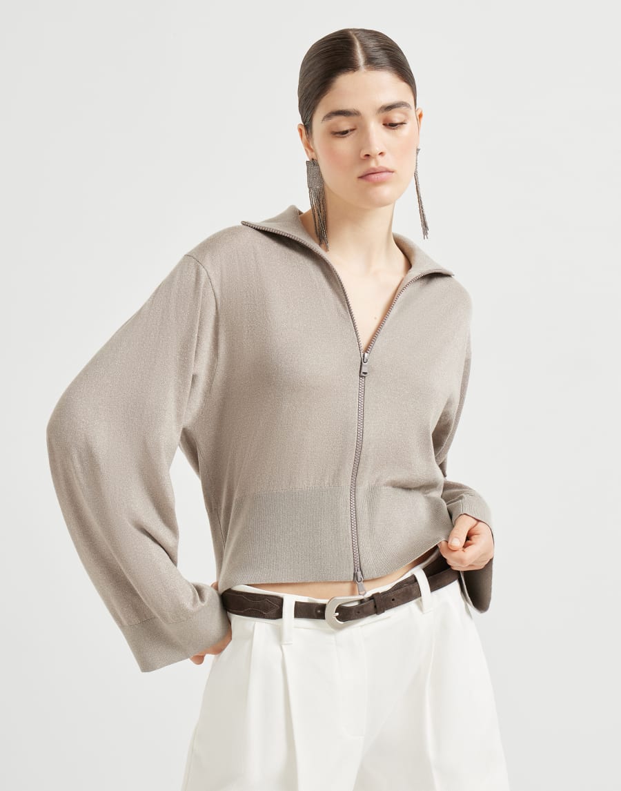 Cardigan in cashmere e seta Camel Donna - Brunello Cucinelli