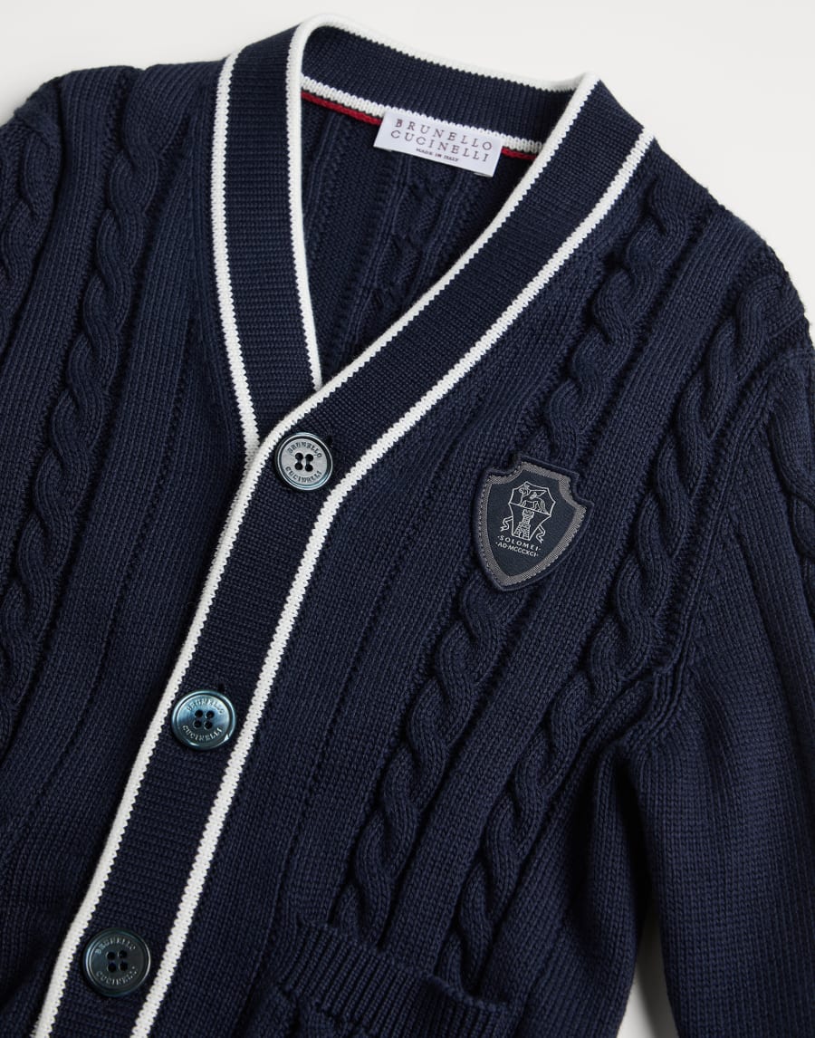 徽标装饰棉质开衫 海军蓝 男童 - Brunello Cucinelli