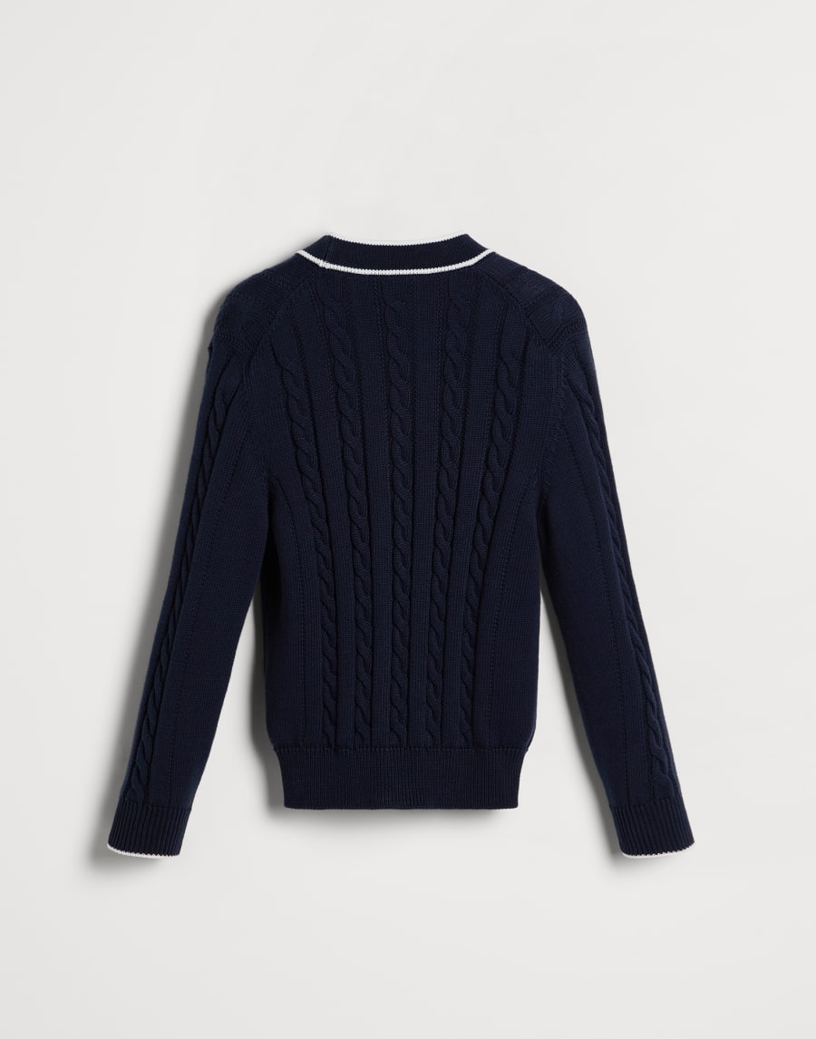 Cotton cardigan with logo Navy Blue Boys - Brunello Cucinelli
