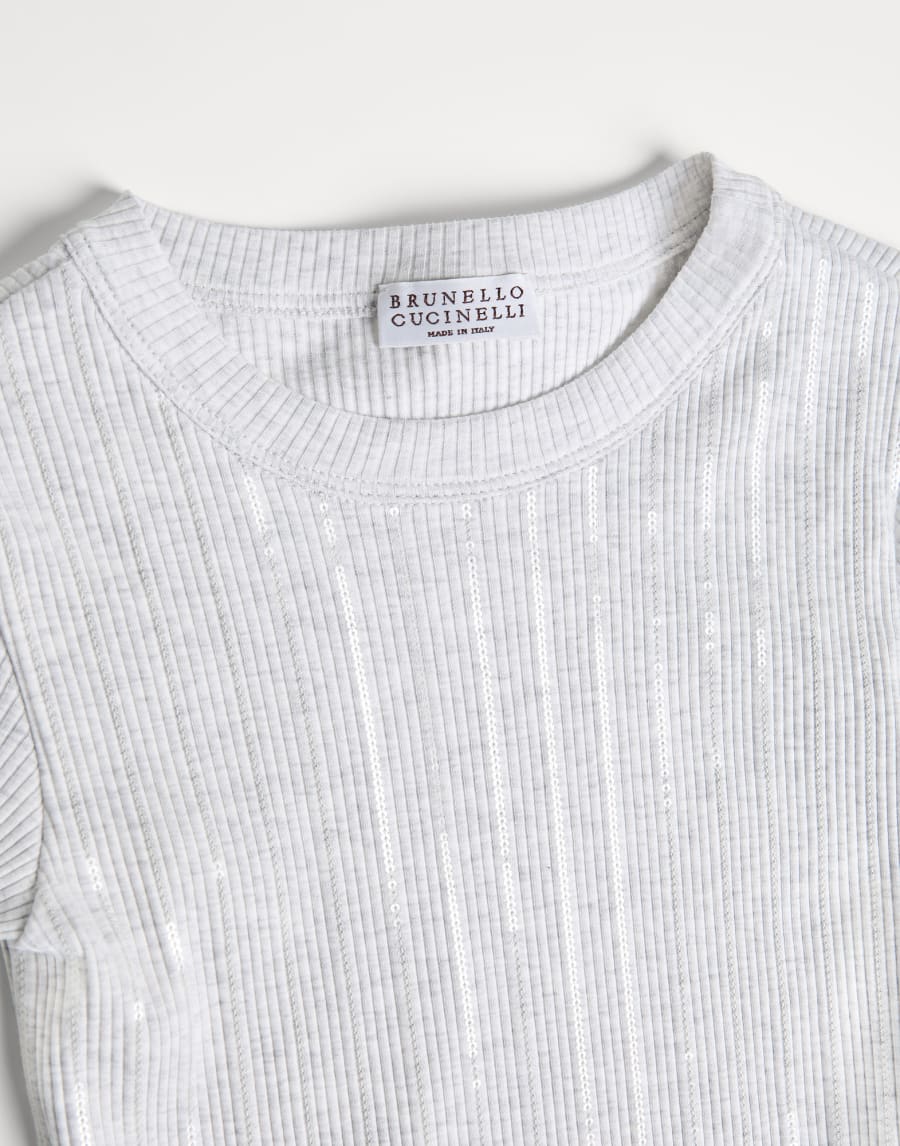 T-shirt with dazzling stripe embroidery Light Grey Girls - Brunello Cucinelli