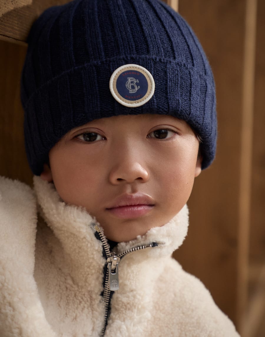 罗纹针织小圆便帽 蓝色 男童 - Brunello Cucinelli