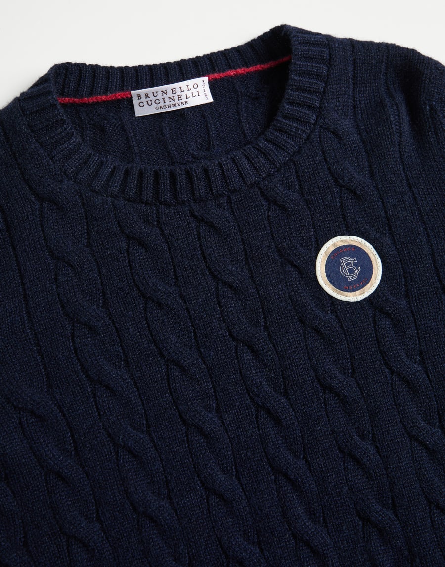 Cashmere sweater with patch Navy Blue Boys - Brunello Cucinelli