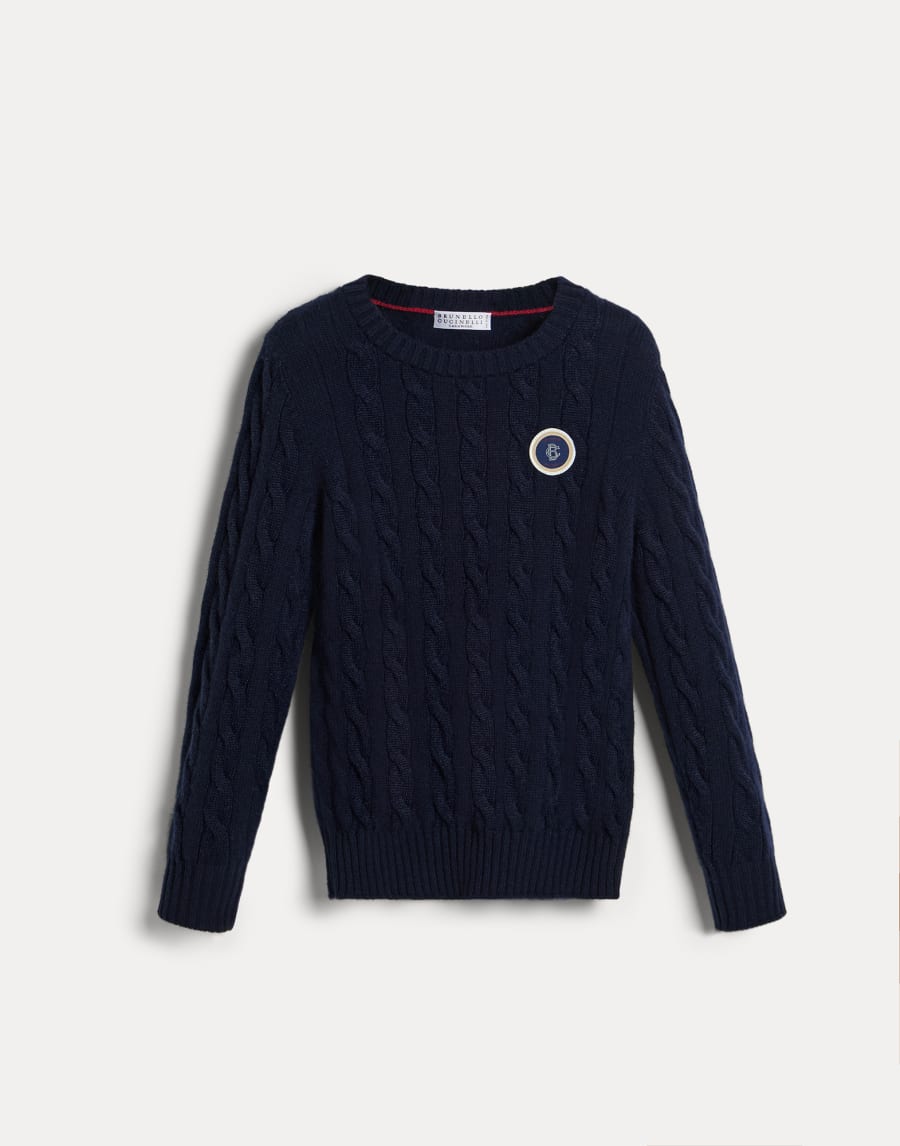 Cashmere sweater with patch Navy Blue Boys - Brunello Cucinelli