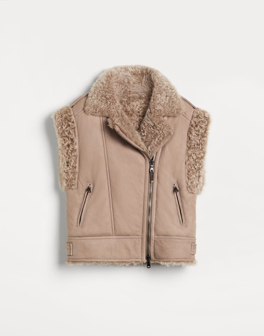 Shearling biker vest Light Brown Girls - Brunello Cucinelli