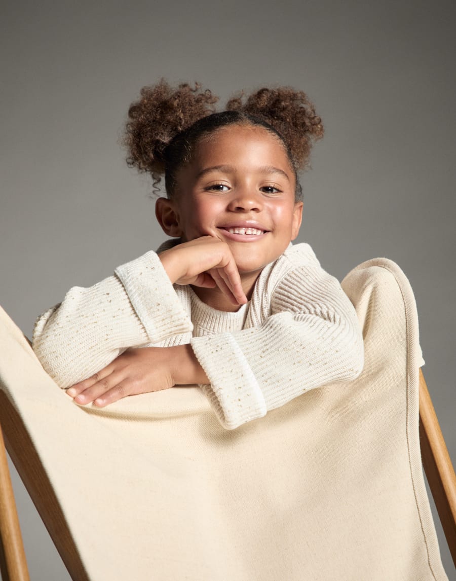 Robe en maille avec jupe en tulle Avoine Fille - Brunello Cucinelli