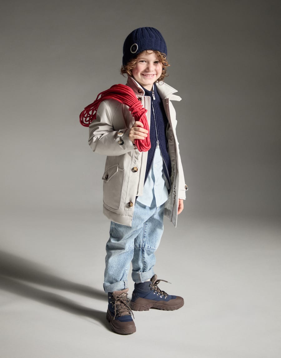 Malfilé cotton cardigan Navy Blue Boys - Brunello Cucinelli