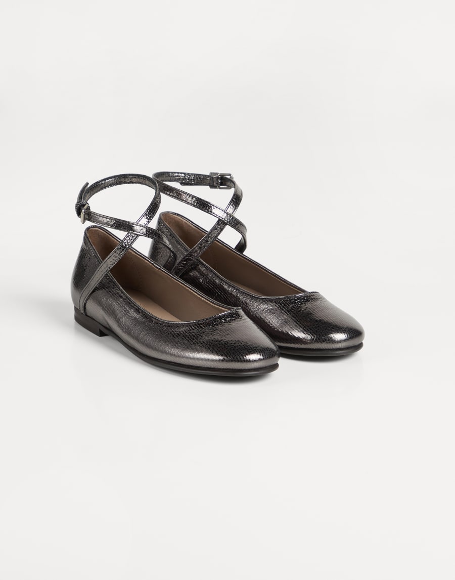 ラメカーフスキン フラットシューズ シルバー ガールズ - Brunello Cucinelli