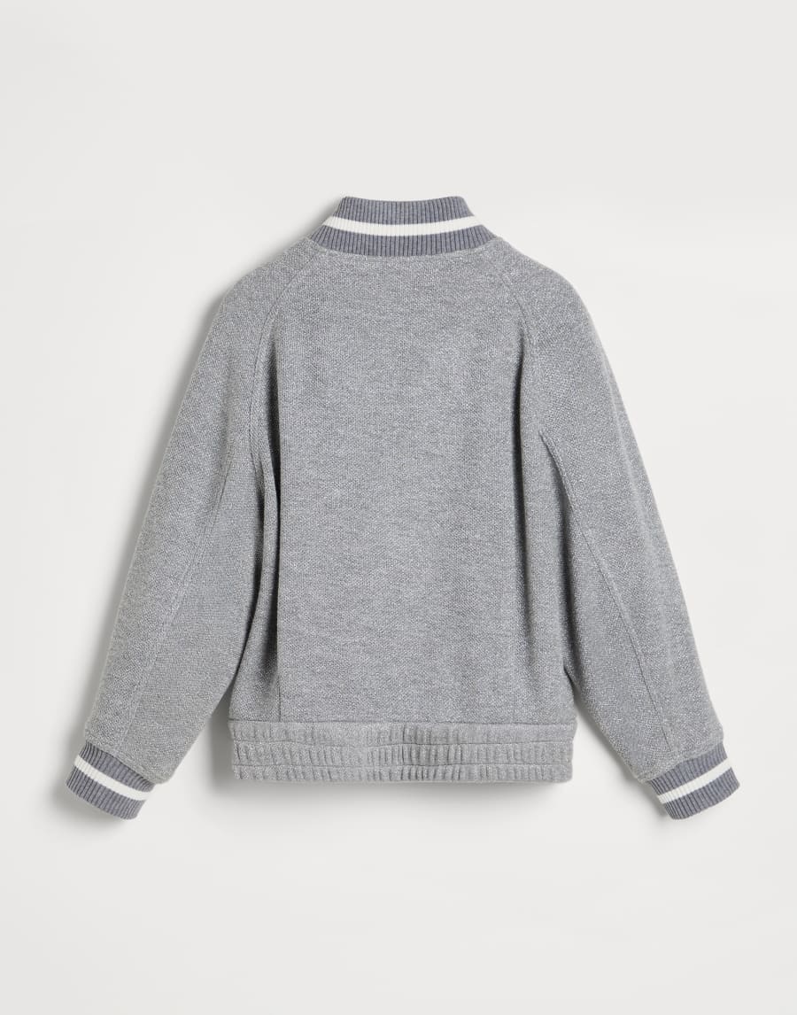 Piqué sweatshirt with zipper and logo Grey Girls - Brunello Cucinelli