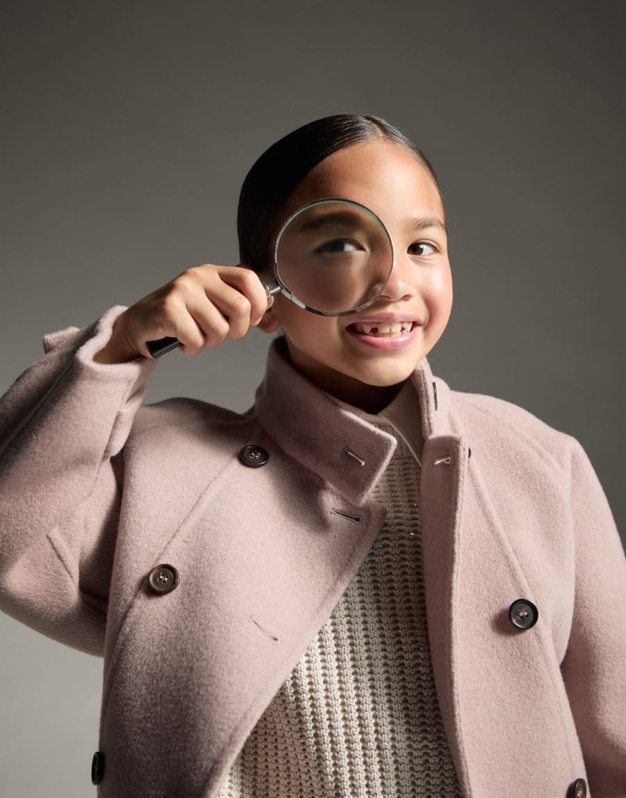 Double fabric coat with monili Pink Girls - Brunello Cucinelli