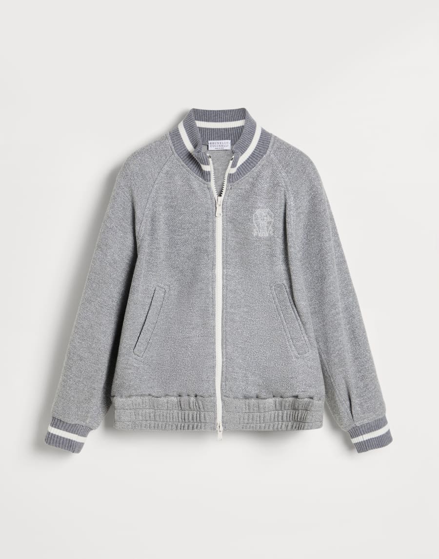 Topwear in piquet con zip e logo Grigio Bambina - Brunello Cucinelli