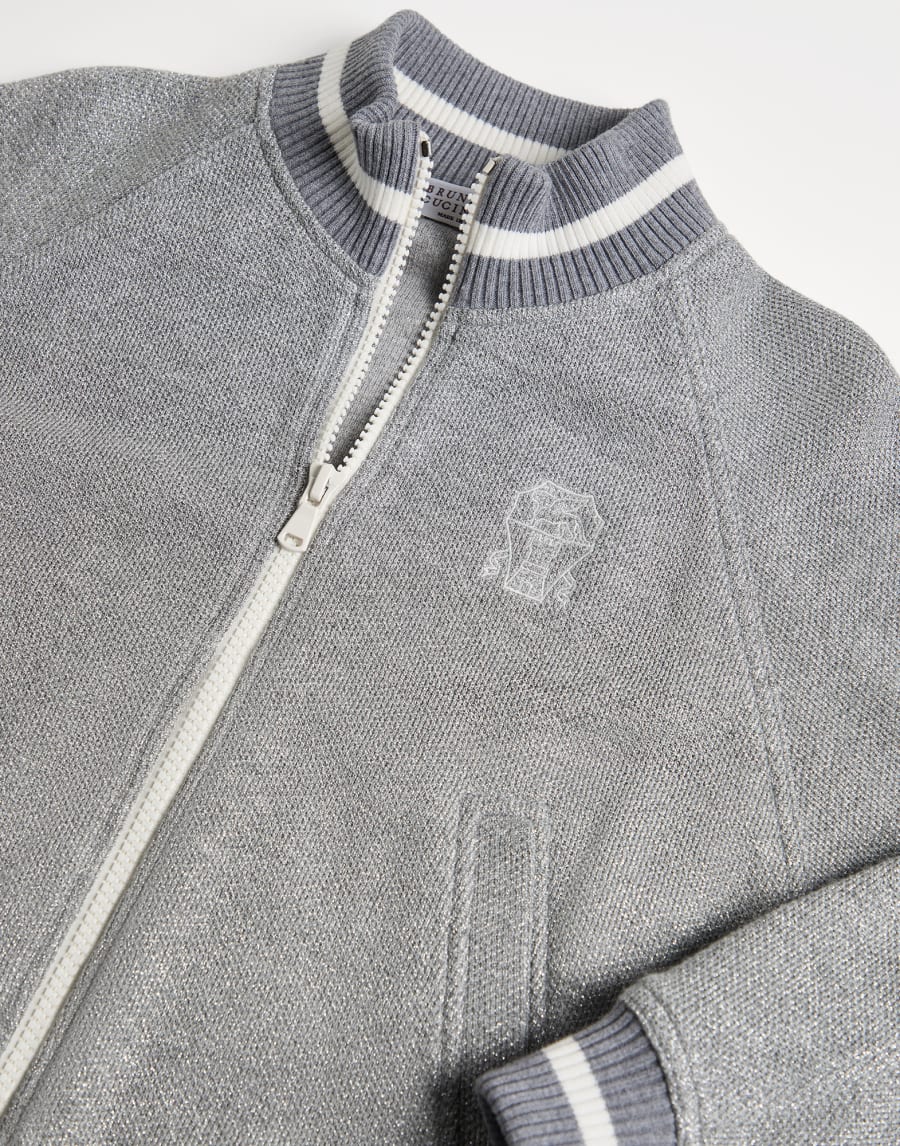 Piqué sweatshirt with zipper and logo Grey Girls - Brunello Cucinelli