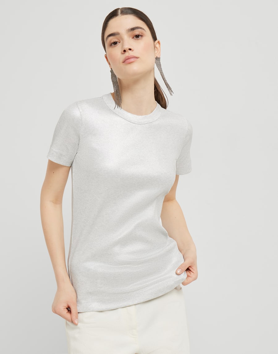 Sparkling jersey T-shirt Silver Woman - Brunello Cucinelli