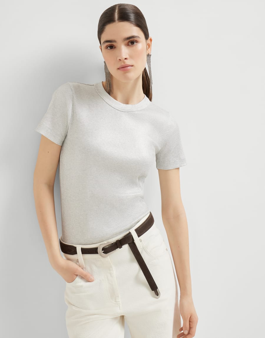 Sparkling jersey T-shirt Silver Woman - Brunello Cucinelli