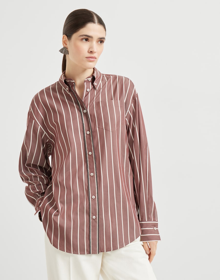 Striped poplin shirt Amaranth Woman - Brunello Cucinelli
