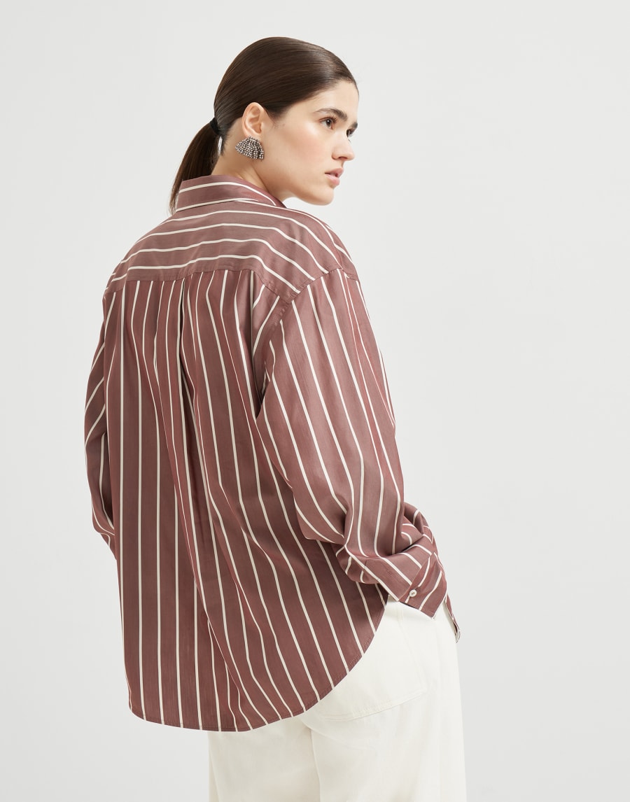 Camisa de popelina a rayas Amaranto Mujer - Brunello Cucinelli