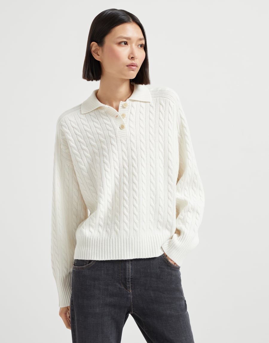 Polo-style sweater with monili Panama Woman - Brunello Cucinelli