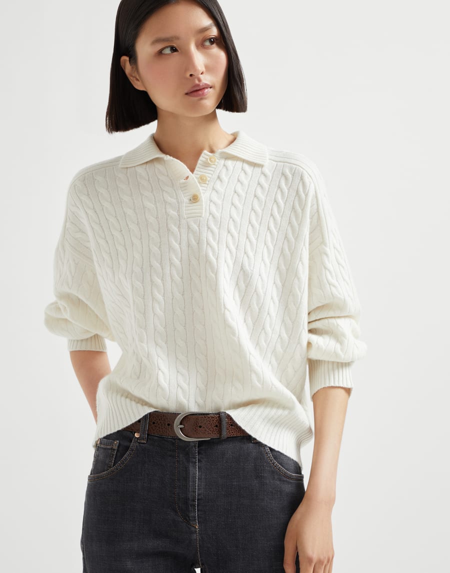 Polo-style sweater with monili Panama Woman - Brunello Cucinelli