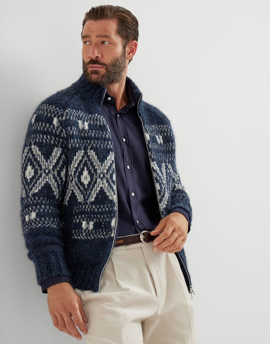 Flannel chevron shirt Navy Blue Man - Brunello Cucinelli