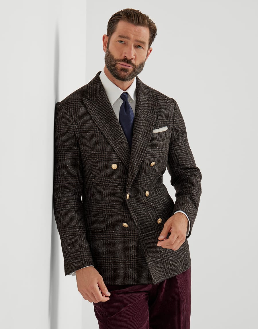 Prince of Wales deconstructed blazer Brown Man - Brunello Cucinelli