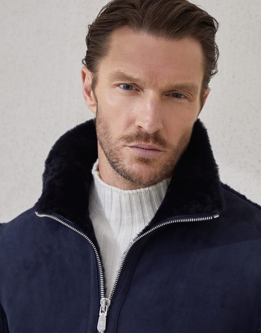 Bomber de piel de cordero Azul Hombre - Brunello Cucinelli