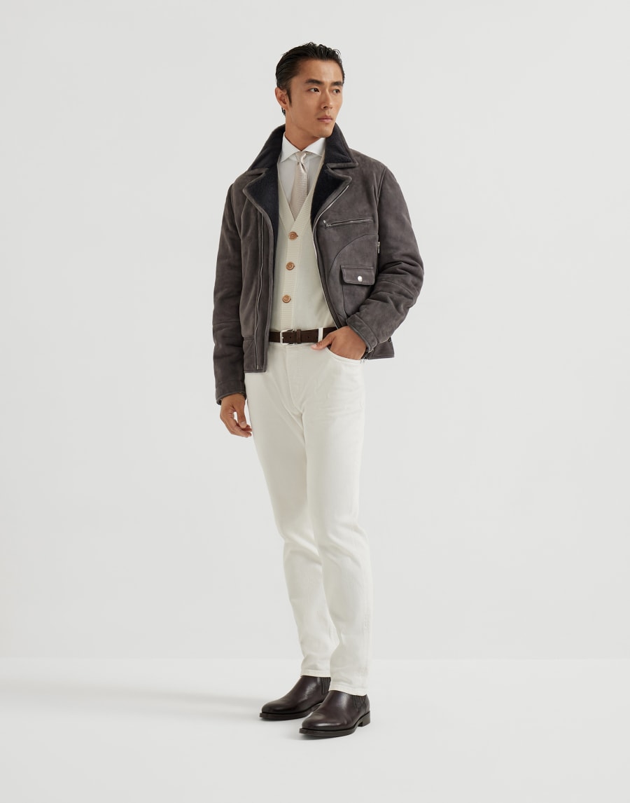 Shearling biker jacket Slate Man - Brunello Cucinelli