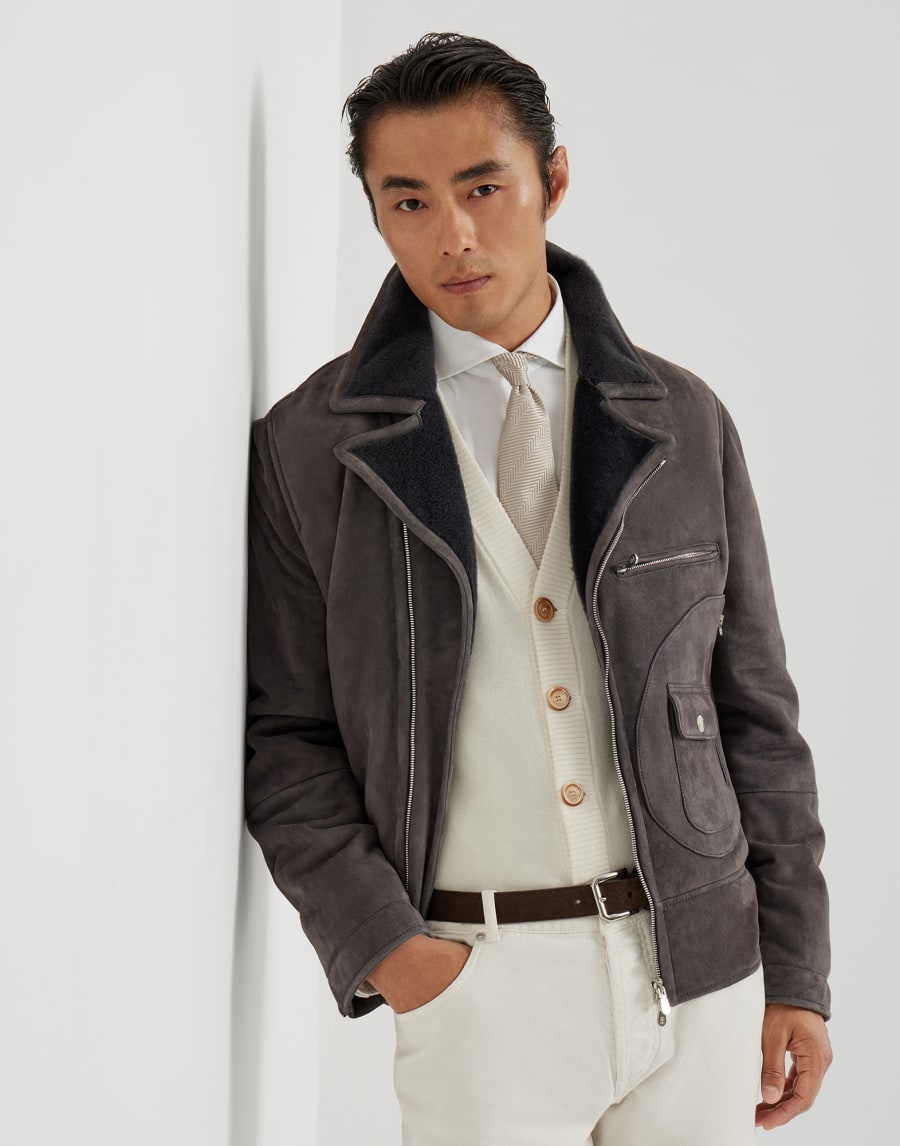 Biker de piel de cordero Pizarra Hombre - Brunello Cucinelli