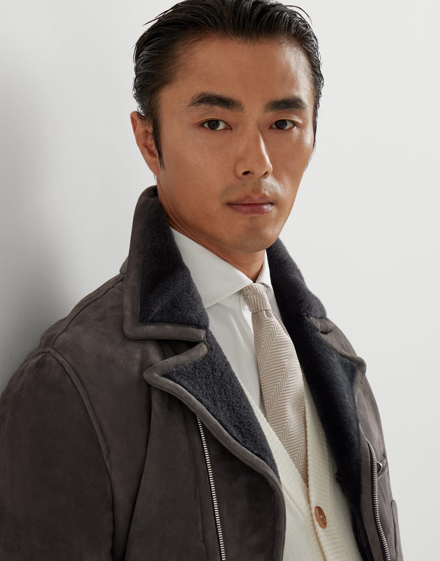 Shearling biker jacket Slate Man - Brunello Cucinelli