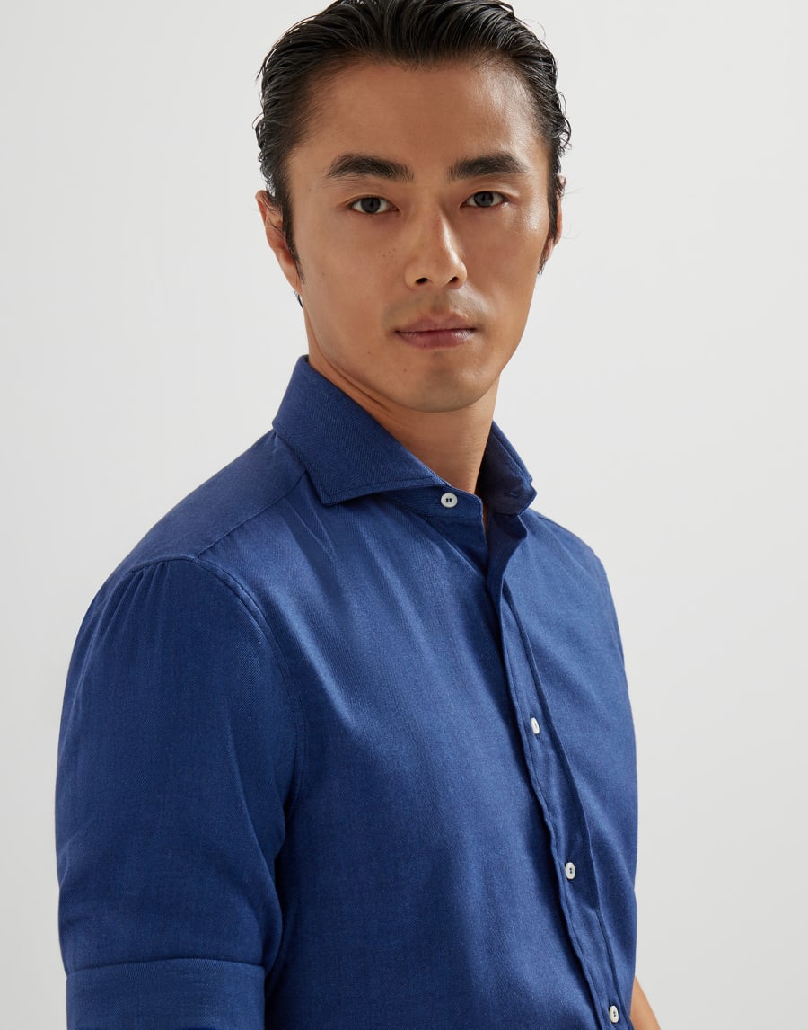 Flannel chevron shirt Avio Blue Man - Brunello Cucinelli