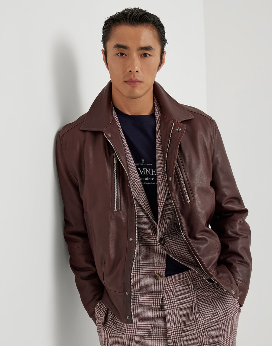 纳帕皮机车夹克 深紫红色 男款 - Brunello Cucinelli