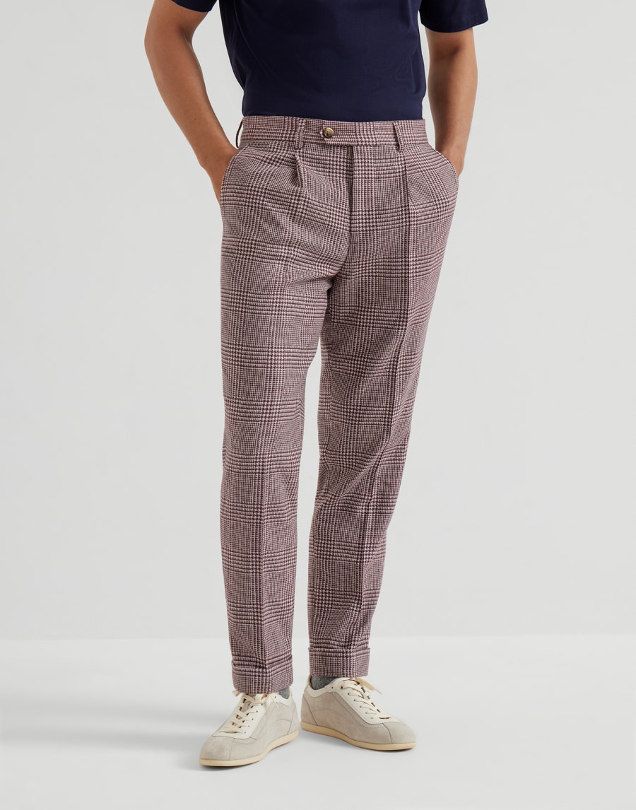 Wool, cashmere and silk trousers Purple-Red Man - Brunello Cucinelli
