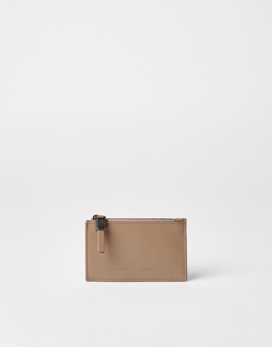 Calfskin card case with monili Hazelnut Woman - Brunello Cucinelli