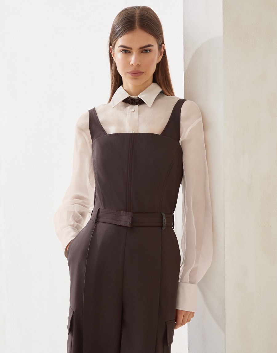 Tropical Luxury wool jumpsuit Cocoa Woman - Brunello Cucinelli