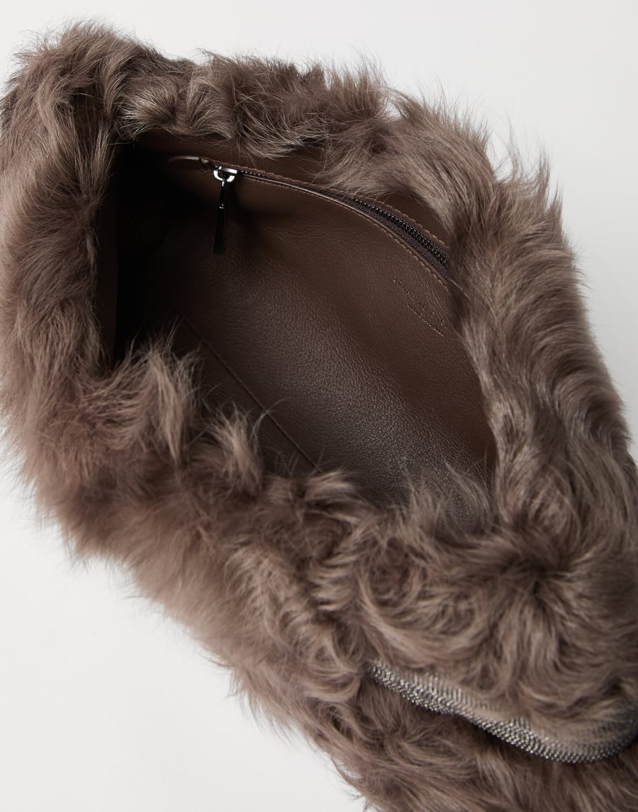 Sac Pouch Essence en peau de mouton Wavy Brun Foncé Femme - Brunello Cucinelli