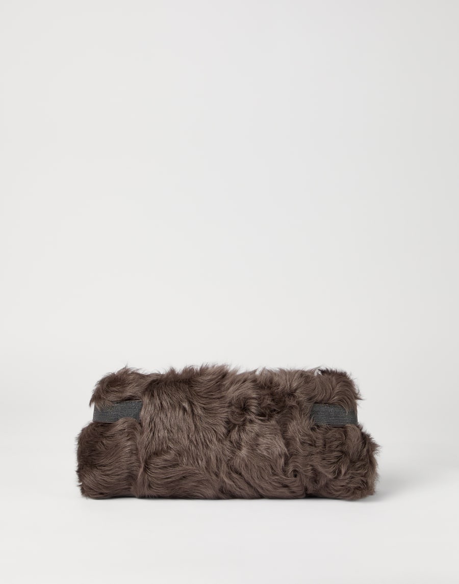 Sac Pouch Essence en peau de mouton Wavy Brun Foncé Femme - Brunello Cucinelli