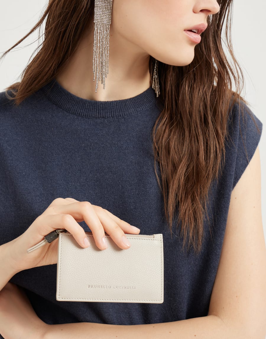 镶珠装饰皮革卡片夹 象牙色 女款 - Brunello Cucinelli