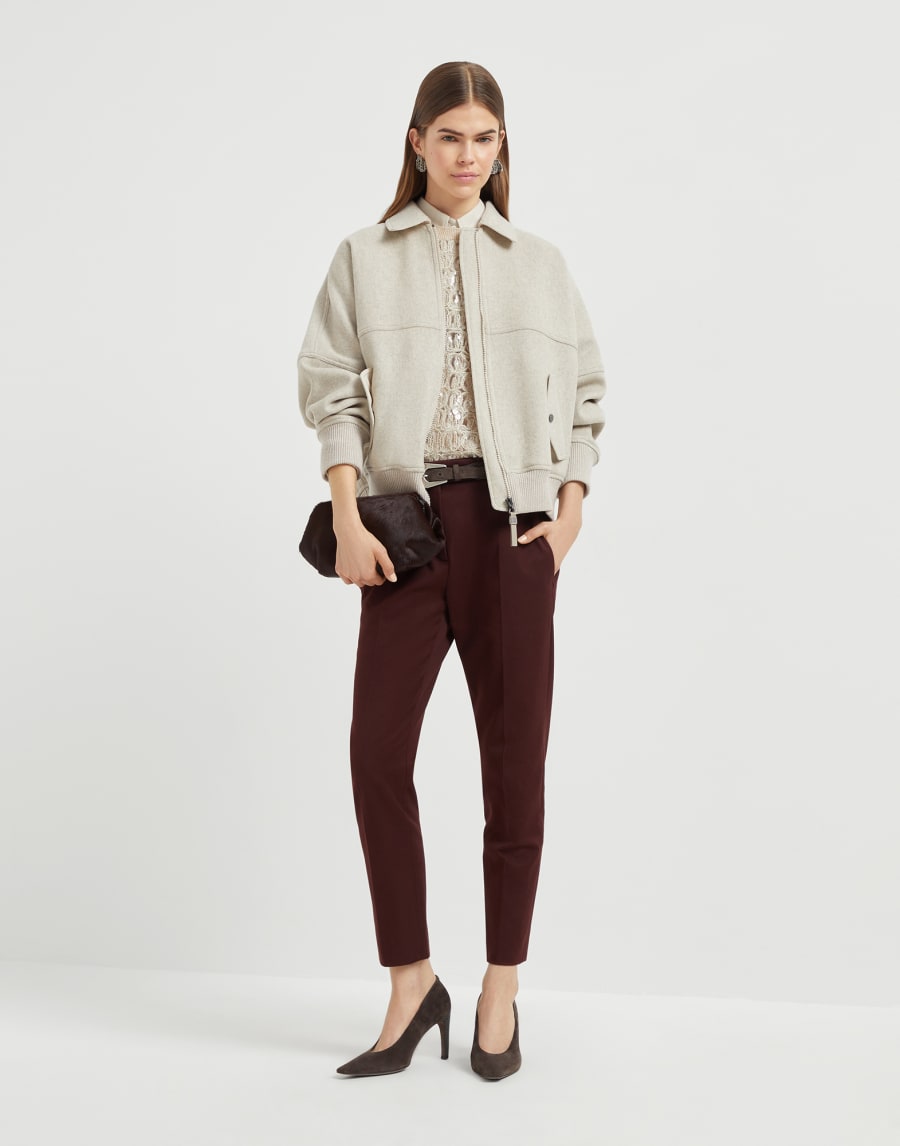 Cigarette trousers with monili Burgundy Woman - Brunello Cucinelli