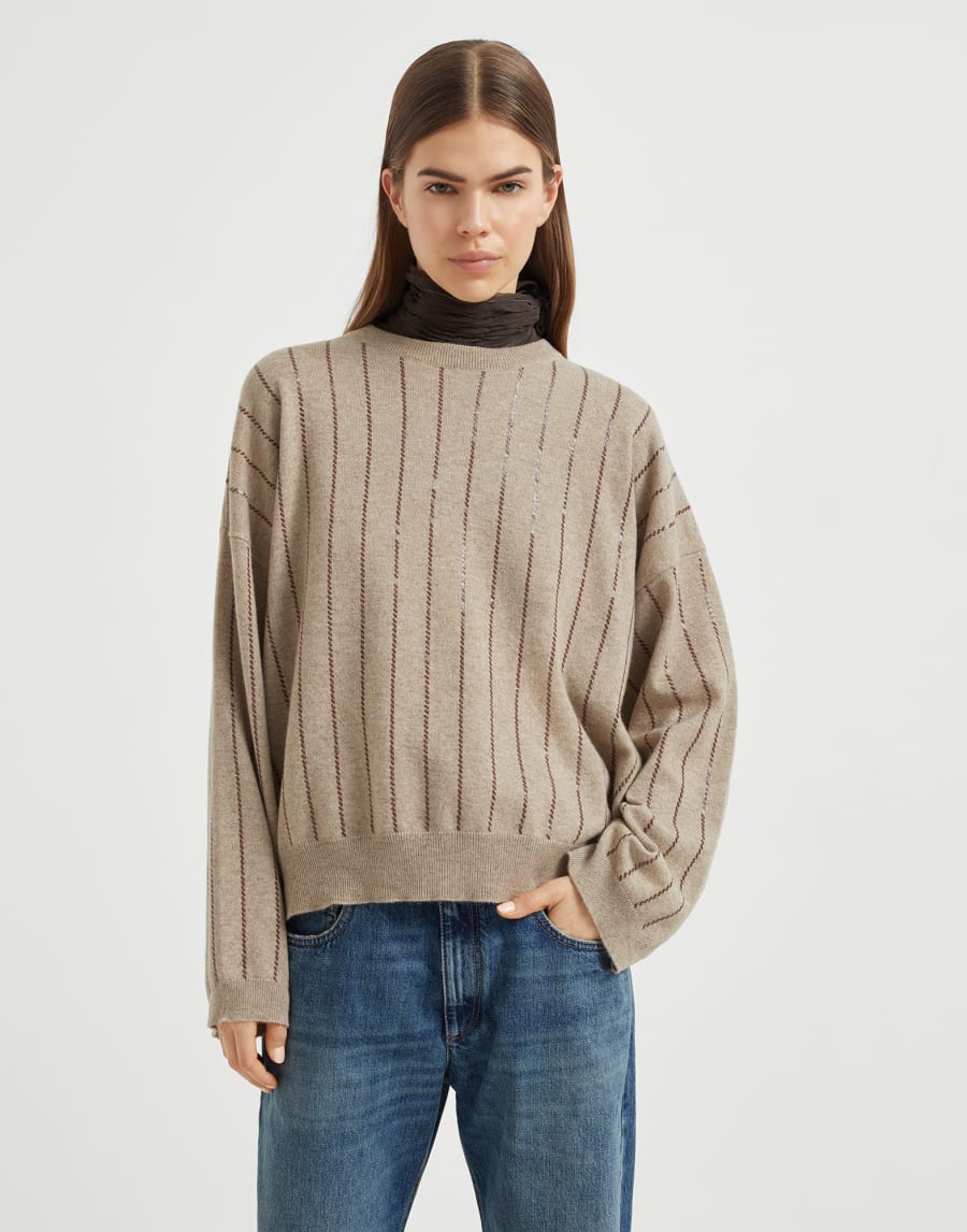 Dazzling Stripe sweater Cocoa Woman - Brunello Cucinelli