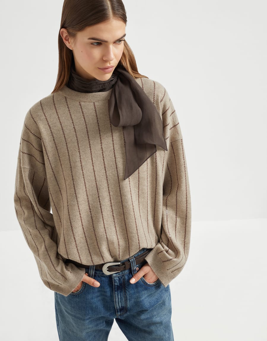 Dazzling Stripe sweater Cocoa Woman - Brunello Cucinelli