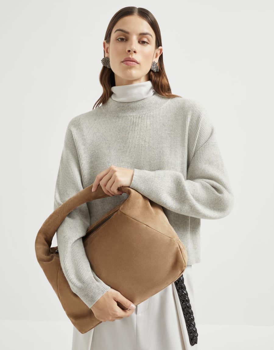 Borsa Hobo BC Duo in camoscio Marrone Chiaro Donna - Brunello Cucinelli