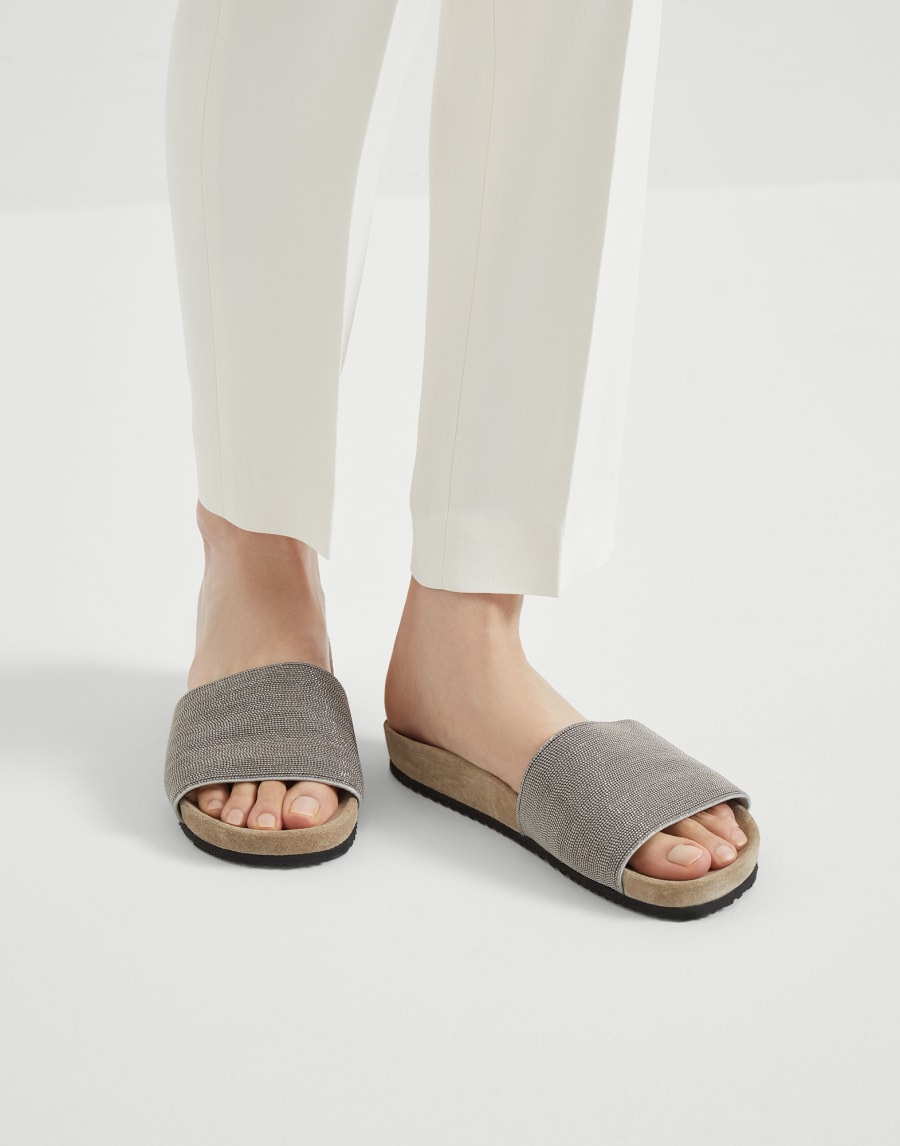 スエード スライドサンダル シルバー レディース - Brunello Cucinelli