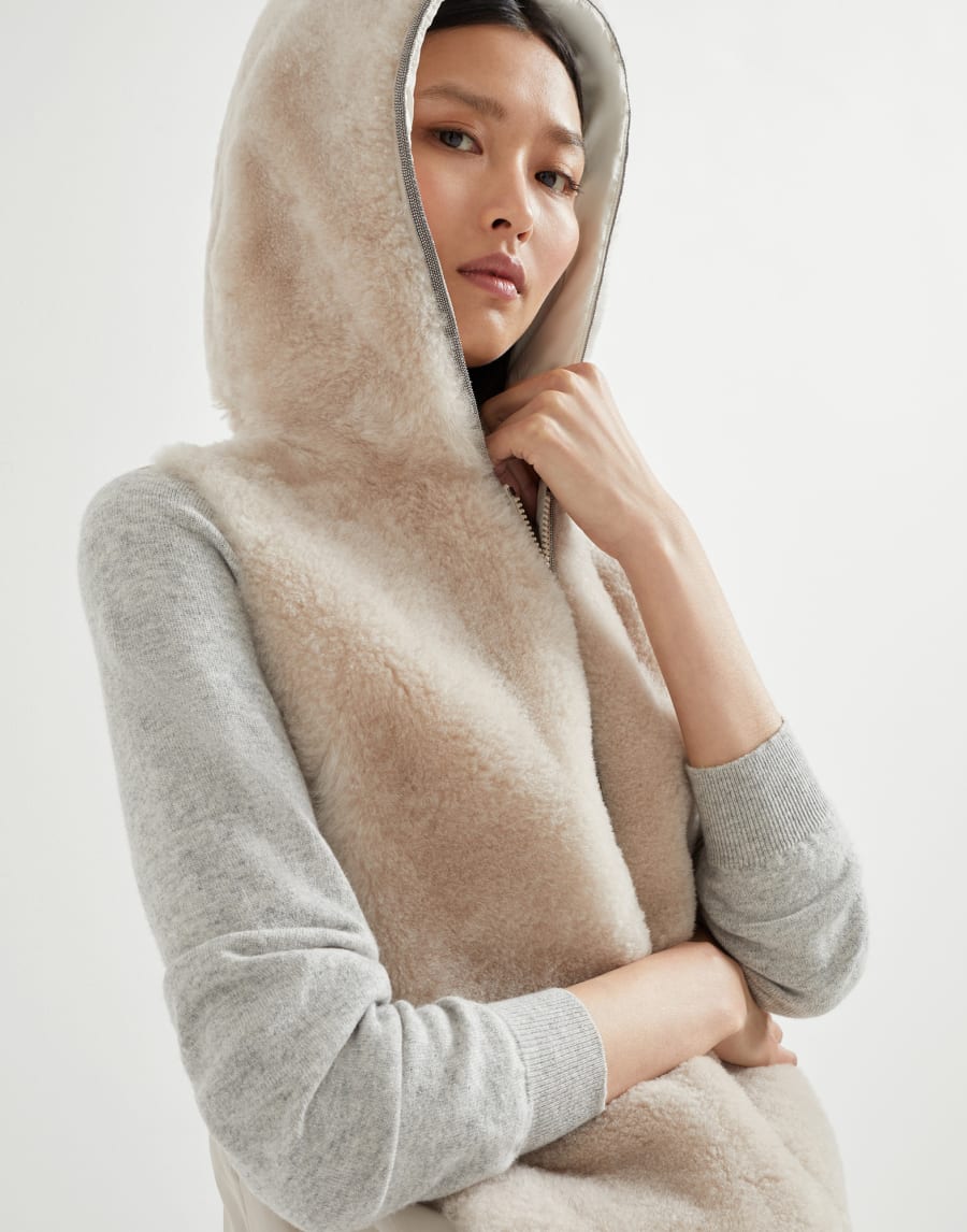 Hooded sweater vest Beige Woman - Brunello Cucinelli