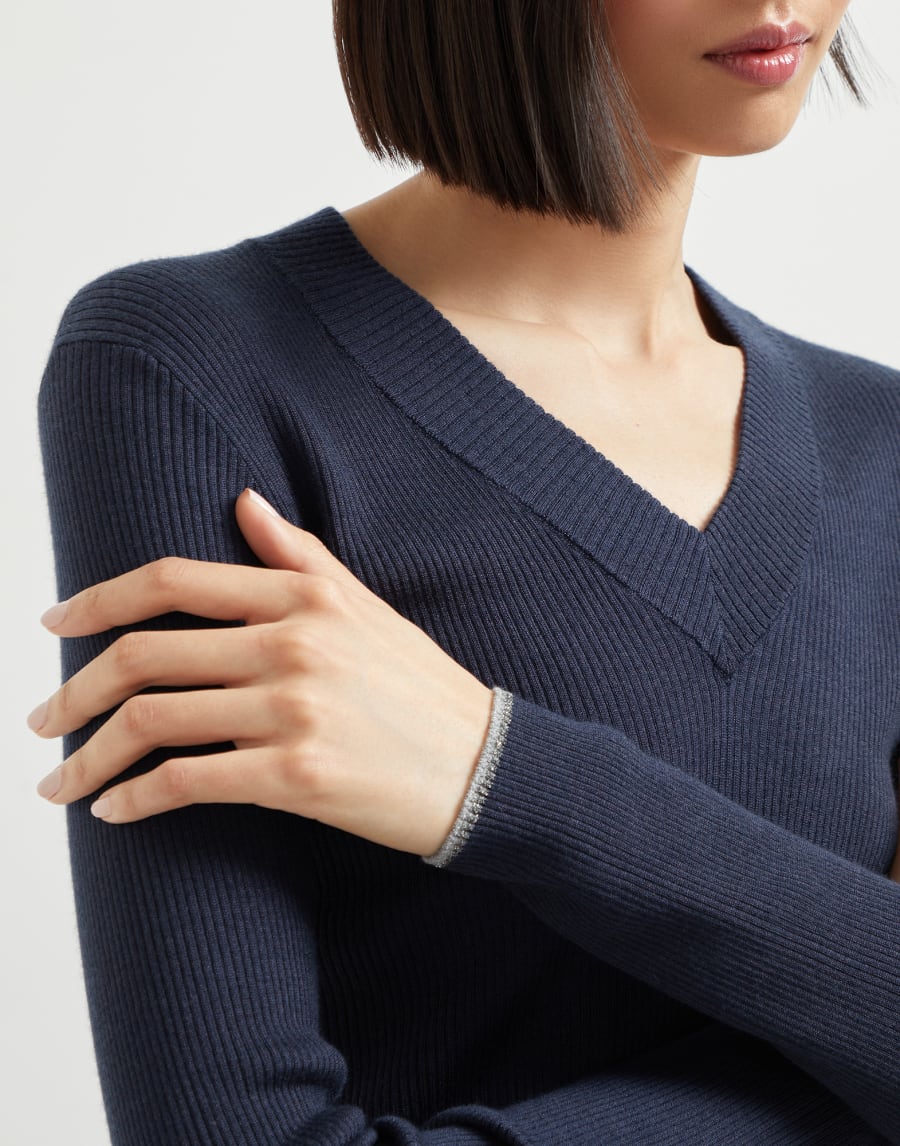 Cashmere and silk sweater Navy Blue Woman - Brunello Cucinelli