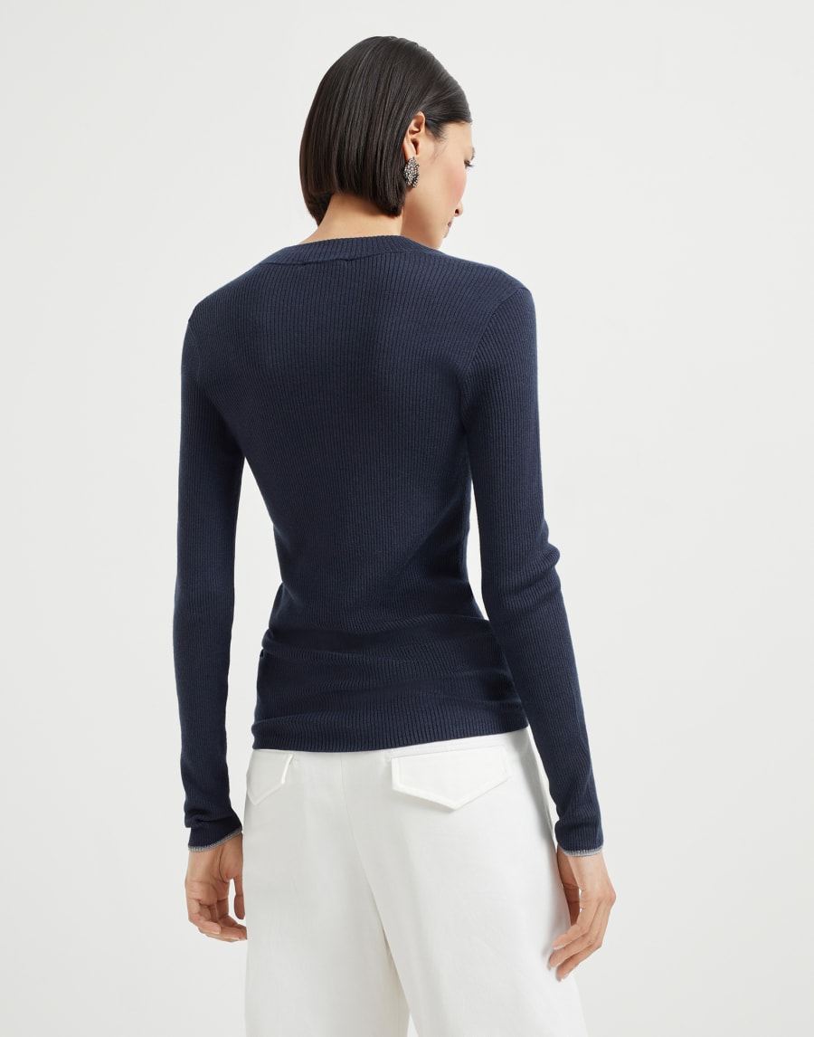 Cashmere and silk sweater Navy Blue Woman - Brunello Cucinelli