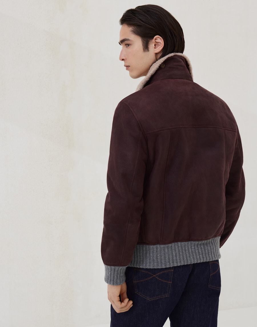 Nubuck shearling aviator jacket Purple Man - Brunello Cucinelli