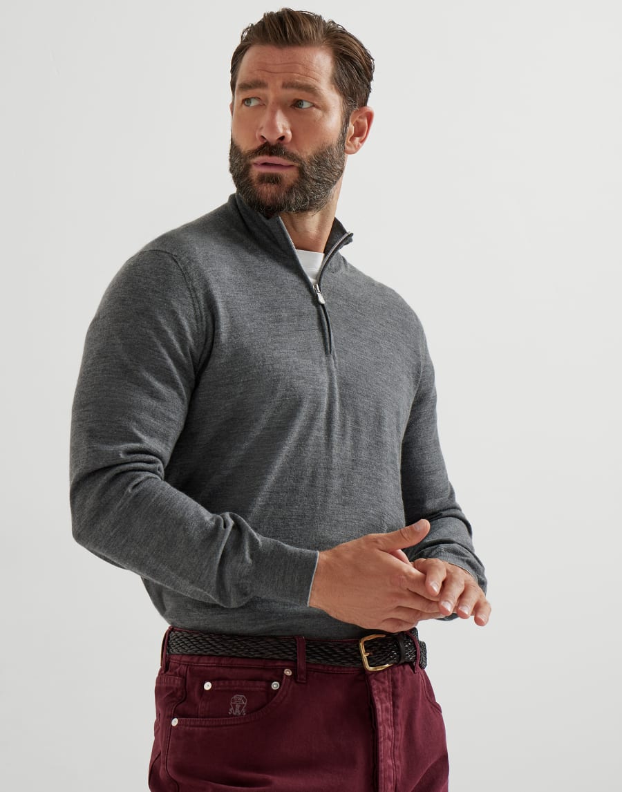Lightweight sweater with zipper Lead Man - Brunello Cucinelli
