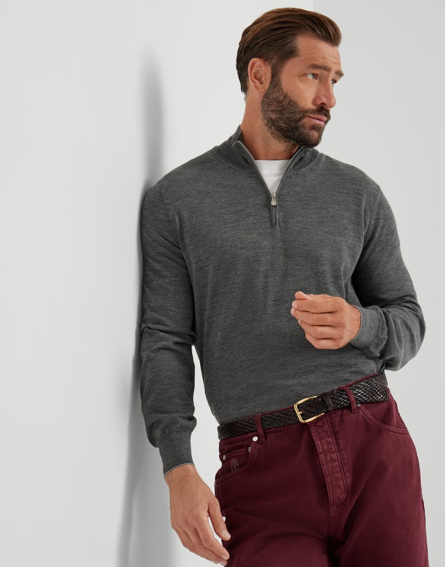 Lightweight sweater with zipper Lead Man - Brunello Cucinelli