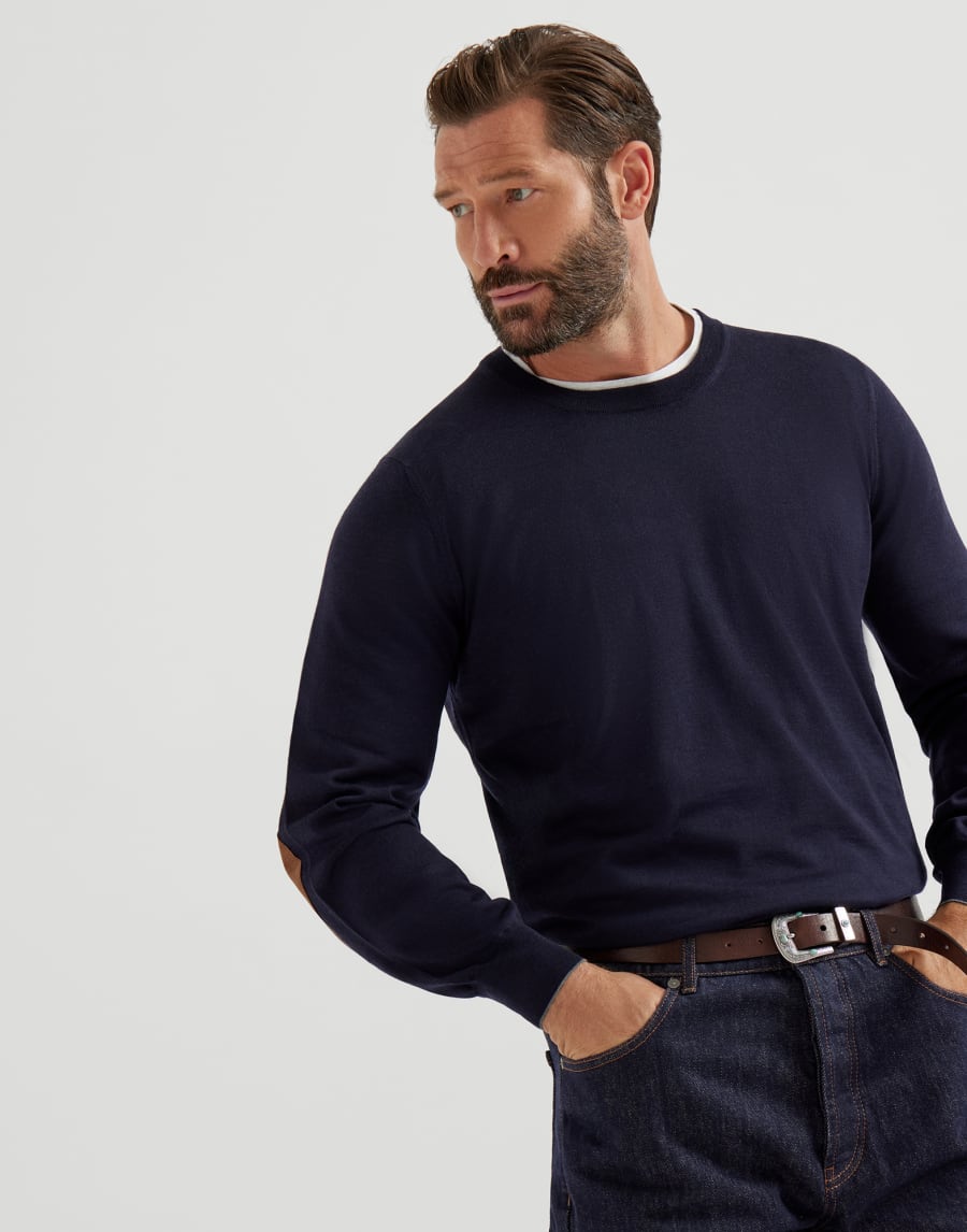 Lightweight sweater with patches Navy Blue Man - Brunello Cucinelli
